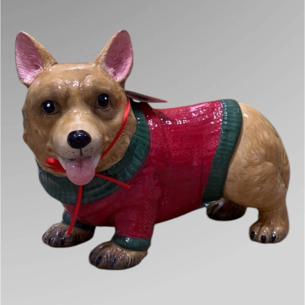 Blue Sky Clayworks Red Sweater Ceramic Corgi Dog Figurine Statue New